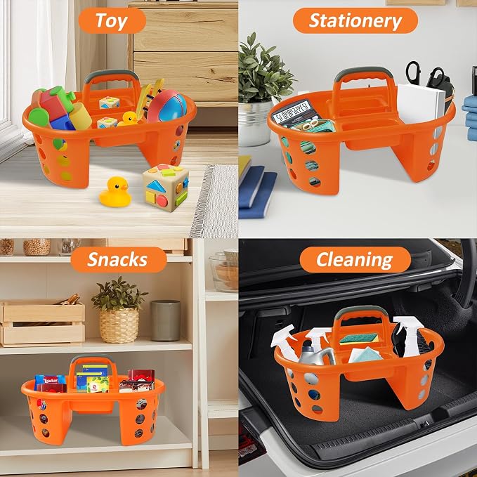 SIMPLYKLEEN Large Shower Caddy Portable 2PC - Made in USA Plastic Jumbo Size Dorm Storage Candy Tote with Handle Shower Organizer for Bathroom, Pantry, Kitchen, College Dorm, Orange - Image 6
