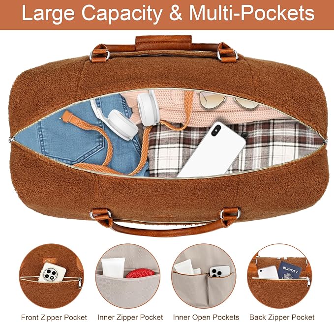 ITIEZY Weekender Overnight Bag for Women - Large Travel Duffel Bag with Shoe Compartment, Gym Duffel Bag Hospital Bag Carry On Tote Bags for Airplanes with Crossbody Bag Toiletry Bag 3Pcs Set - Image 4