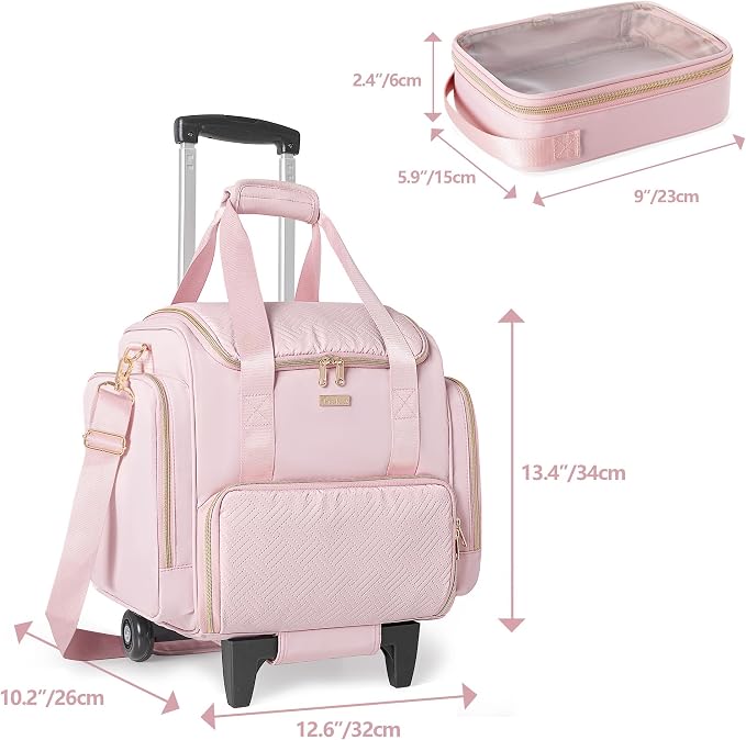 Rolling Makeup Case, Professional Makeup Train Case with Wheels | Makeup Artist Travel Bag with 4 Removable Bags, Professional Train Case with Adjustable Handle & Strap, Brush Storage Section - Image 6