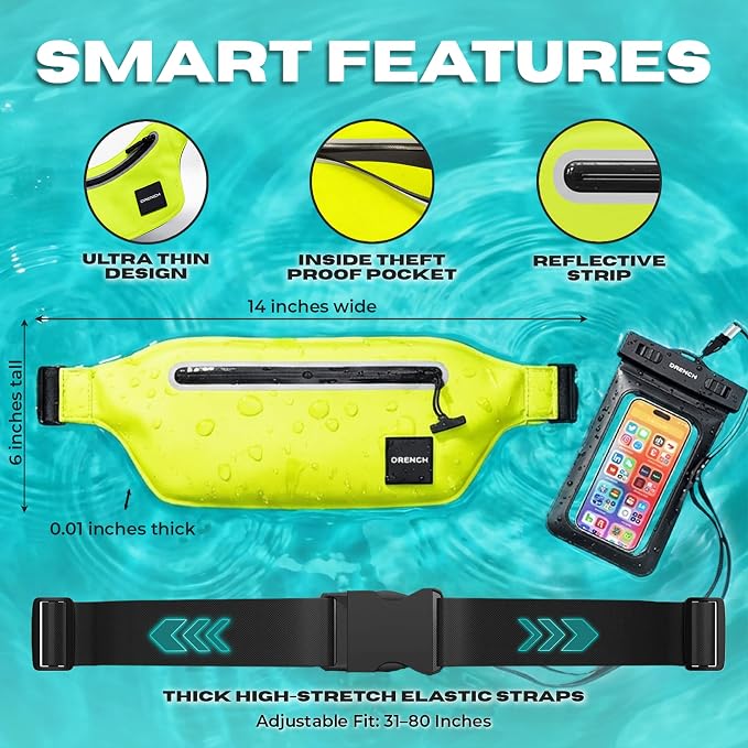 DRENCH 100% Waterproof Waist Pack Neon Yellow | Caribana & Caribbean Carnival Bag for Jouvert, Festivals, EDM Raves, Pool Parties, Travel & High Visibility Outdoor Use | Waterproof Phone Pouch Dry Bag - Image 6