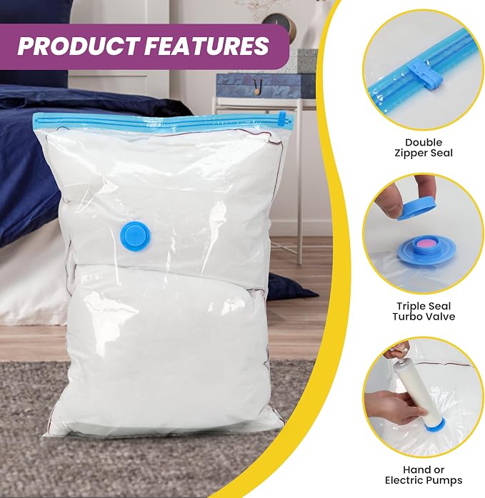 InfiniPower Vacuum Storage Bags (12 Jumbo) 80% Space Saver with Travelling Pump for Quilts and Blankets - Image 3