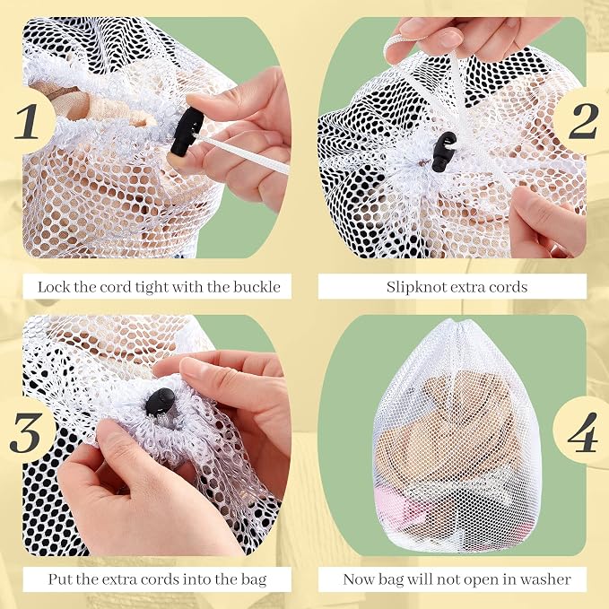 20 Pcs Mesh Laundry Bags Bulk with Drawstring 20 x 24'' White Heavy Duty Mesh Bag Machine Washable Sturdy Large Net Laundry Wash Bag for Dormitory College Apartment Travelling Camping - Image 3