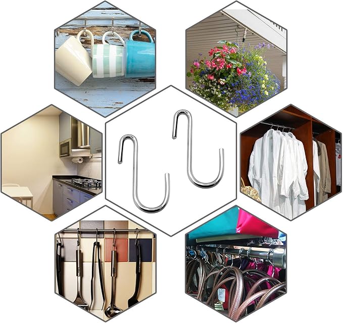 20 Pack Large Heavy Duty S Shaped Hooks 2.36 Inches Large Hanging Hooks for Kitchen, Bathroom, Bedroom and Office (20 Pcs, Small, Silver) - Image 3