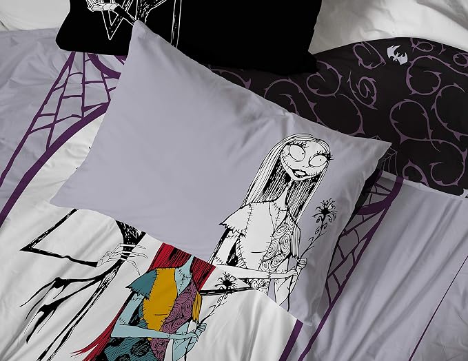 Jay Franco Kids Sheet Set with Fitted, Flat Sheets & Pillow Cover - Ultra-Soft Bedding with Pillowcase for Room Decor, White - Nightmare Before Christmas, 4 Piece Full - Image 5