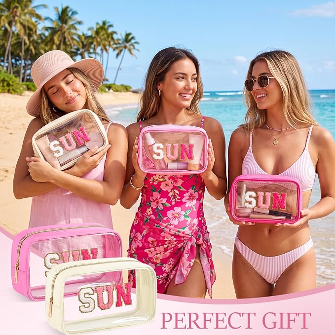 Kacctyen 10 Pcs Sun Clear Makeup Bags with Zipper in 5 Assorted Colors, Chenille Letter Sunscreen Bags Bulk, Clear Waterproof Cosmetic Bag for Women Beach Pool Trip & Summer Birthday Party Favors - Image 5