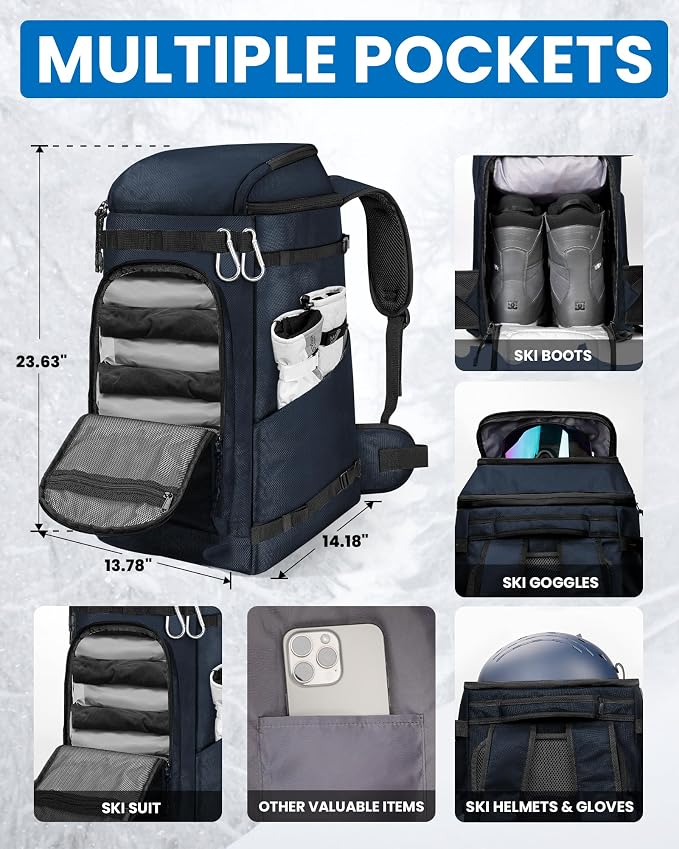 OutdoorMaster Ski Boot Bag, Snowboard Boots Travel Backpack for Helmet, Ski Shoes, Goggles, Gloves and Accessories, Waterproof Exterior & Bottom - Image 4