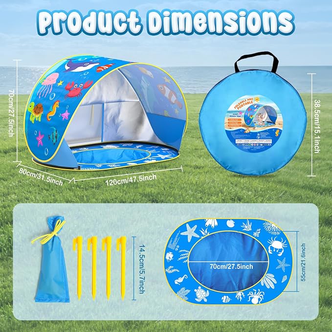 Baby Beach Tent with Pool, Pop Up Beach Tent UV Protection Sun Shelter for Infant Toddlers, Portable Shade Pool Tents Baby Beaches Essentials with Carry Bag for Outdoor, Travel, Camping - Image 4