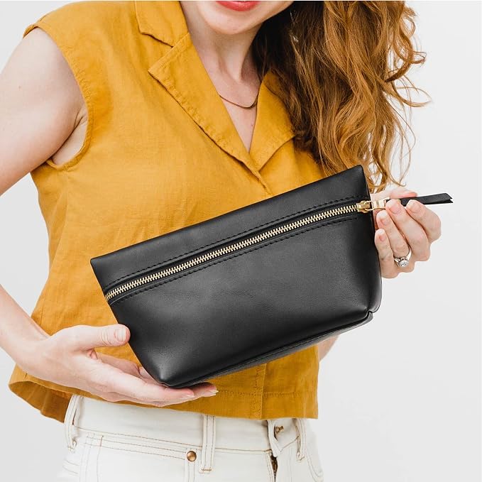 Portland Leather Goods Makeup Bag – Travel Friendly Cosmetic Bag with Zipper Closure for Organizing Makeup & Toiletries – Handmade from the Finest Full-Grain Hides – Extra Large, Black - Image 5