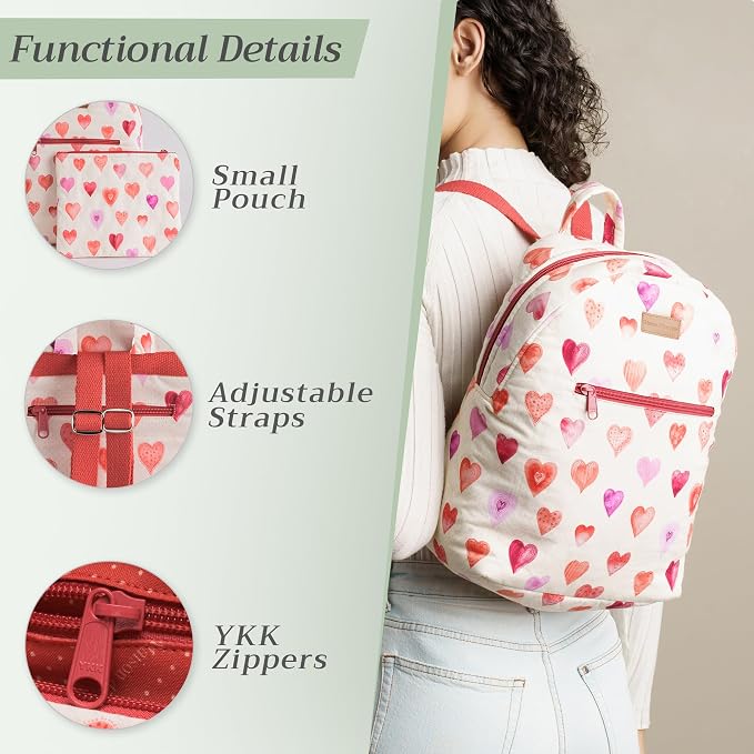Maison d' Hermine Backpack for Women Men Cotton Shoulder Multipurpose Rucksack with Small Pouch Lightweight Multi Pocket Bag for Travel Work Beach Perfect for Spring Summer (Sweethearts) - Image 4