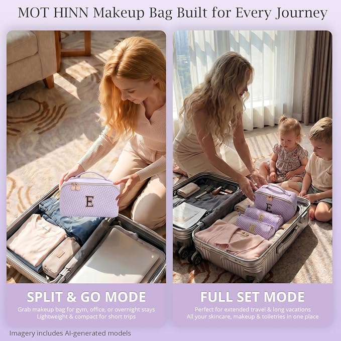 Personalized Gift Travel Makeup Bag: Initial Makeup Organizer Bag for Women | 3-in-1 Custom Make up Bag Set - Vegan Leather Travel Cosmetic Bag - Luxury Gift for Women – Birthday, Anniversary, Graduation - Image 8