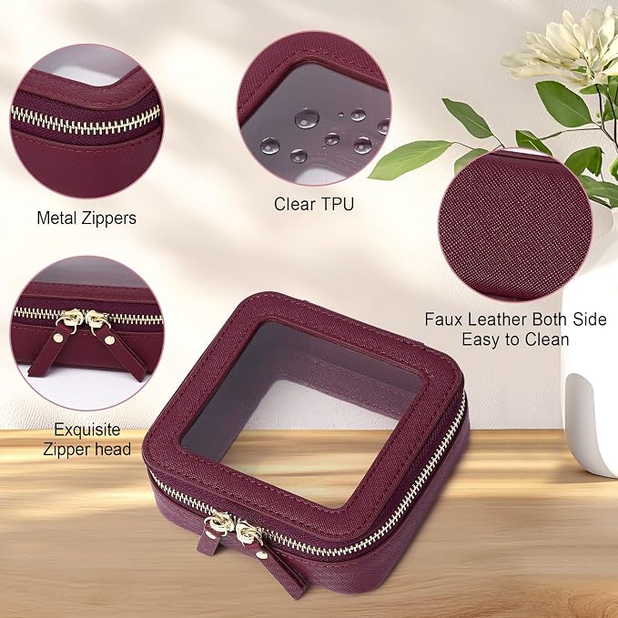 Pinkmik Clear Makeup Bag Waterproof Travel Case for Cosmetics and Toiletries Women's Purse Organizer and Clear Car Bag with Zipper (X/Burgundy, M+MINI) - Image 5