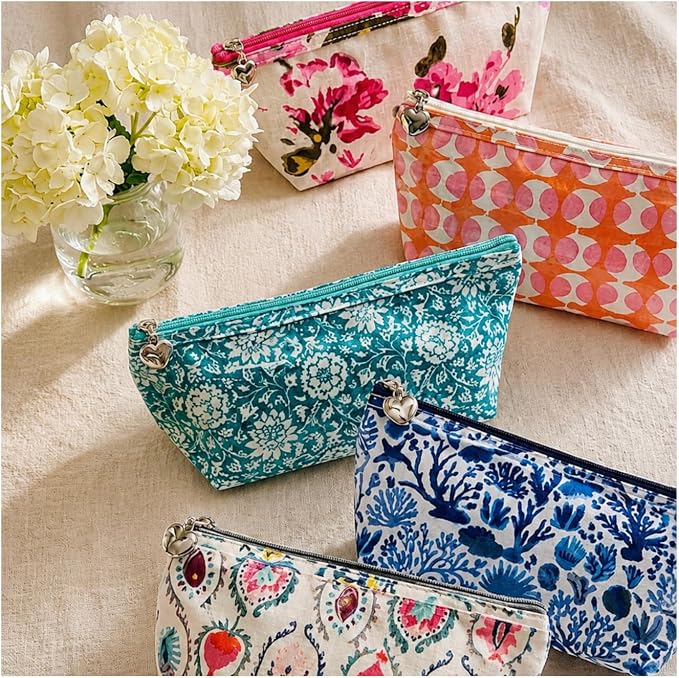 Jacaranda Living Artisan Cosmetic Bag, Handmade in South Africa, Small Waterproof Makeup Pouch with PVC Lining, Premium Travel Cosmetic Bag - Strawberry Vine Print - Image 4