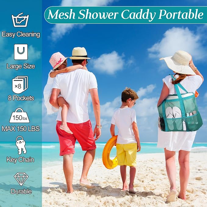 Hillban Large Beach Mesh Bags Bulk for Women Beach Tote Bag with 8 Pocket Zipper Waterproof Sandproof for Pool Cruise Ship - Image 6