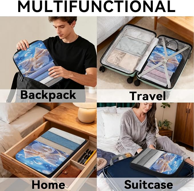Seashell Compressible Packing Cubes for Suitcase 6 Set Lightweight Expandable Compression Packing Travel Luggage Organizer - Image 8