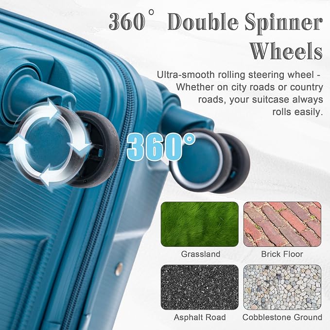 Hardside Luggage Sets, Lightweight Stripes Suitcase with Spinner Wheels, Blue-PP - Image 4
