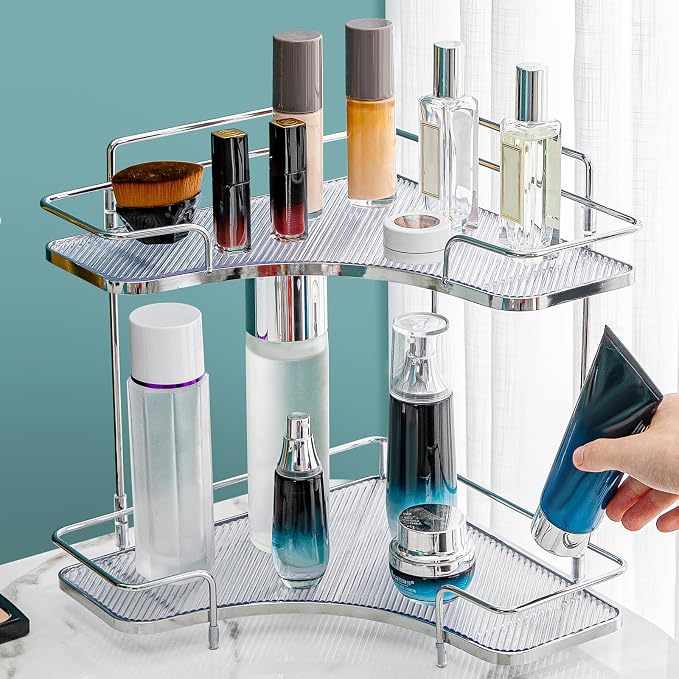 Seoneiro 2 Tier Corner Bathroom Counter Organizer, Cosmetic Skincare Organizer, Bathroom Countertop Perfume Tray Vanity Organizer, Kitchen Spice Corner Storage Shelf - Image 6