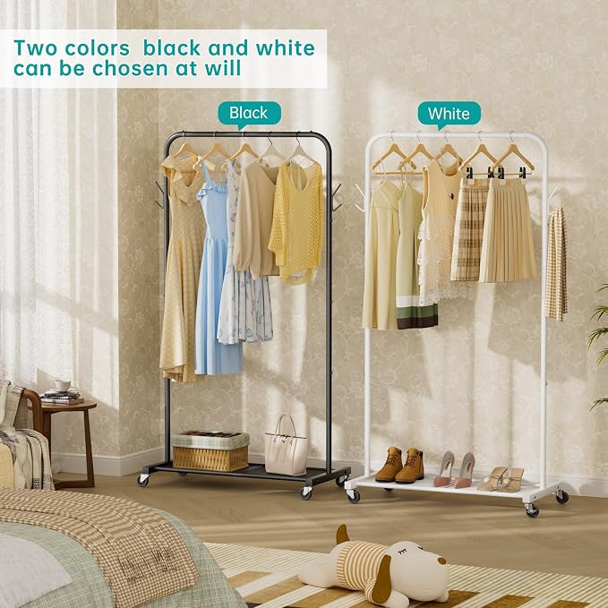 SINGAYE Wardrobe Standing Closet Clothing Rack With Shelf Hanging Clothes | Wardrobe Open Compact Small Metal Garment Hanger Stand Alone Free Standing Black Closet Rack Storage Organizer Heavy Duty - Image 5
