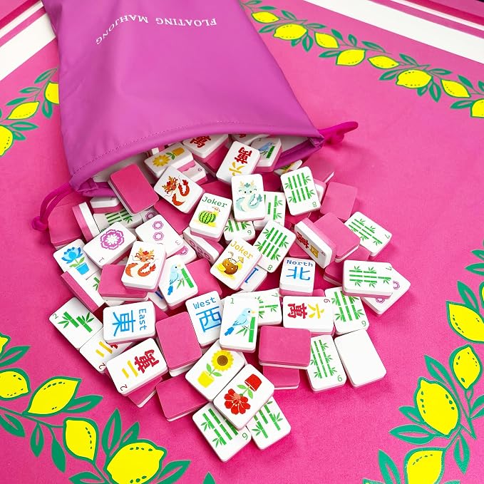 Floating Mahjong Tile Set for Pool,160 American Mahjong Tiles Waterproof EVA Foam with Dice Storage Bag for Pool Party Beach Vacation Summer Outdoor Game Set (Rose red) - Image 8