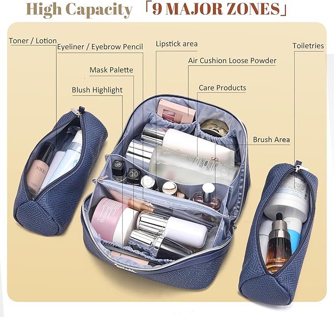 BOYATU Travel Makeup Bags for Women: Vintage Roman Column Texture | Each Journey, Quiet Luxury Serenity - 3 Pcs Set Large Capacity Cosmetic Bag Organizer Toiletry Purse 50% Extra Storage - Image 5