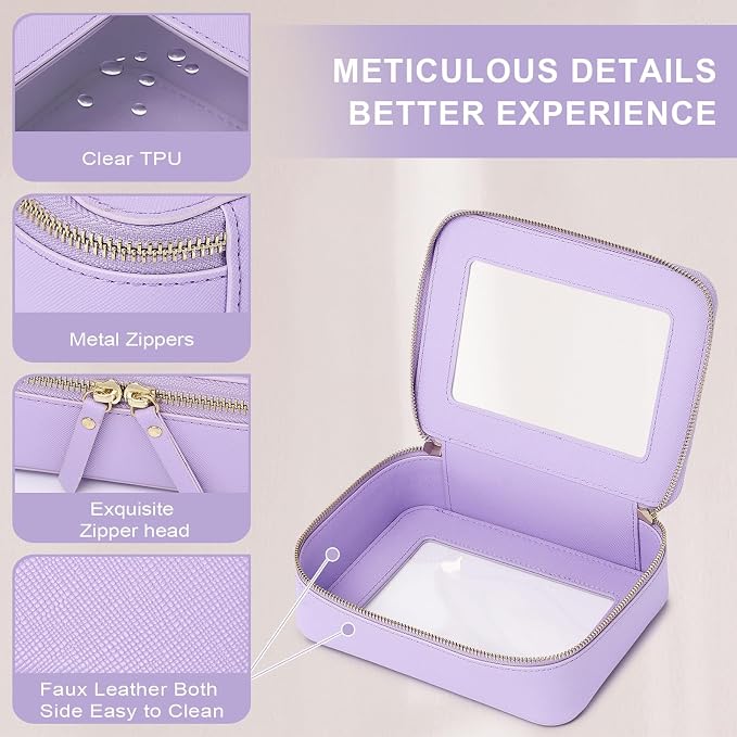 Pinkmik Clear Makeup Bag for Women Waterproof Travel Cosmetics and Toiletries Case Portable Makeup Oaganizer Bag Clear Car Bag with Zipper (X/Purple, M) - Image 4