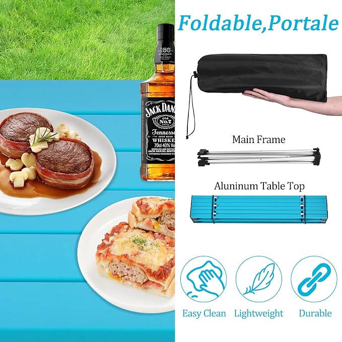 Grope Portable Camping Table with Aluminum Table Top, Folding Beach Table Easy to Carry, Prefect for Outdoor, Picnic, BBQ, Cooking, Festival, Beach, Home (Deep Blue-S) - Image 4