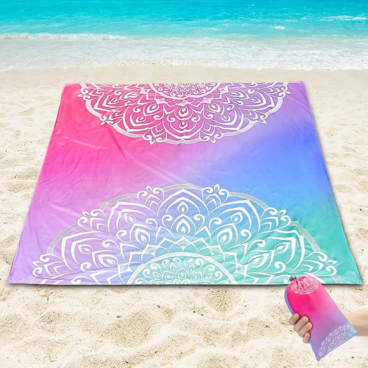 WIWIGO Beach Blanket Sandproof Extra Large Beach Mat Adults Waterproof Quick Drying Sand Free Mat Made by Premium Polyester with 4 Stakes & 4 Corner Pockets for Outdoor Travel Camping Hiking by WIWIGO
