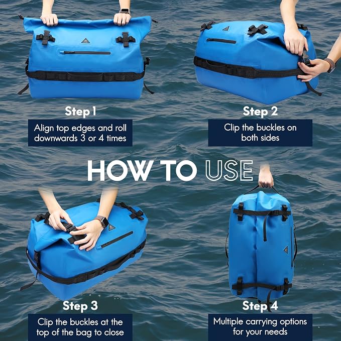 Haimont IPX7 Waterproof Roll-Top Dry Duffel Backpack | 60L/90L Sizes, 500D Tarpaulin, Welded Seams, Mesh Pockets, Boating & Kayaking - Image 7