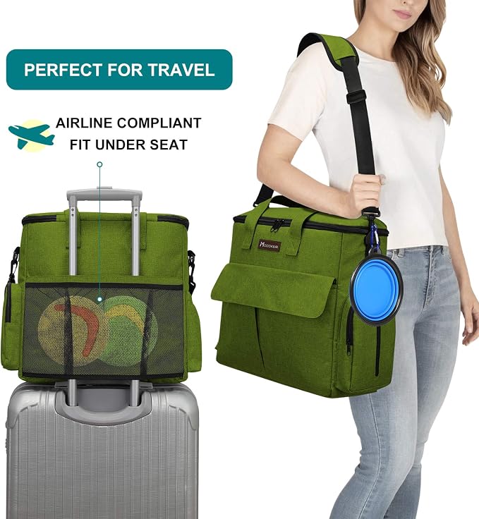 Modoker Dog Travel Bag with 2 Food Bags, 2 Bowls and 1 Mat (Green) | Roomy Main Compartment | Multiple Functional Pockets | Water-Resistant Oxford Fabric | PVC Backing | Leak-Resistant Lining - Image 5