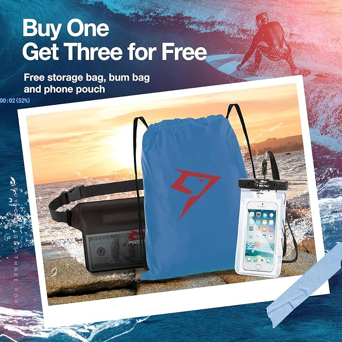 Piscifun Dry Bag Waterproof, Lightweight Dry Backpack Roll-Top Sealed with Waist Pouch and Phone Case Keeps Gear Dry Inside for Kayaking, Boating - Image 5