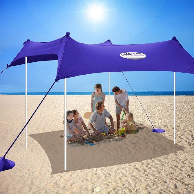 UMARDOO Family Beach Tent Canopy Sun Shade Portable 10×10FT, Large Wind Resistance Beach Sun Shelter Easy Setup with Packable Carry Bag for Outdoor Travel UPF 50+(Purple) - Image 4