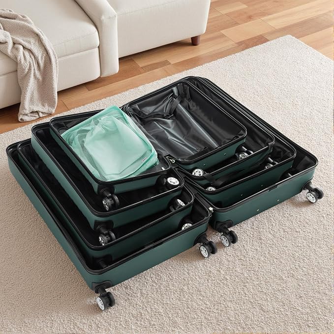 Suitour 11 Piece Travel Luggage Sets(32″/28″/24″/20″), 4 Piece Hardshell Suitcase with Wheels, 20inch Carry on Luggage, 24inch 28inch 32inch Checked Luggage(Dark Green) - Image 9