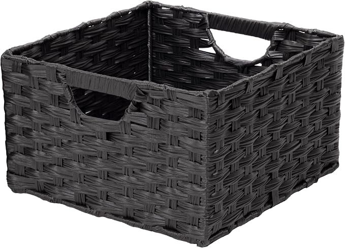 Seville Classics Premium Handwoven Portable Laundry Bin Basket with Carrying Handles, Household Storage for Clothes, Linens, Sheets, Black, Rectangular (2-Pack) - Image 4