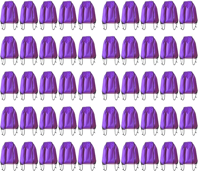 Drawstring Backpack Bulk 50 Packs Draw String Bags for Gym Sports Trip Pedestrianism ride Cinch Sack DIY for Women Men (purple) by Unknown