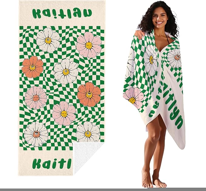 JML Personalized Beach Towel with Name, Custom Flower Beach Towel, Customized Microfiber Pool Towel, Quick Dry & Absorbent Swim Towel for Adult,Mother's Day, Birthday, Summer Holiday,Vacation - Image 2