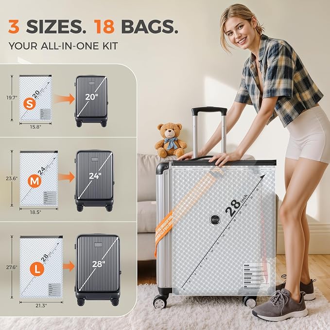 Nicetree 18-Pack Vacuum Storage Bags with Rechargeable Cordless Pump | 3 Sizes (20", 24", 28") Travel Vacuum Seal Bags for Clothing, Bedding & Seasonal Storage | Space Saver for Luggage - Image 4