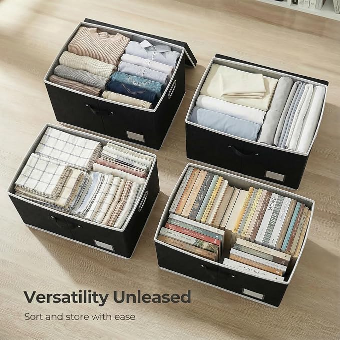 PRANDOM Storage Boxes with Lids [3-Pack] Fabric Collapsible Storage Bins Organizer Containers Baskets Cube with Cover for Home Bedroom Closet Office Nursery Black（23.4X15.9X11.5 - Image 4