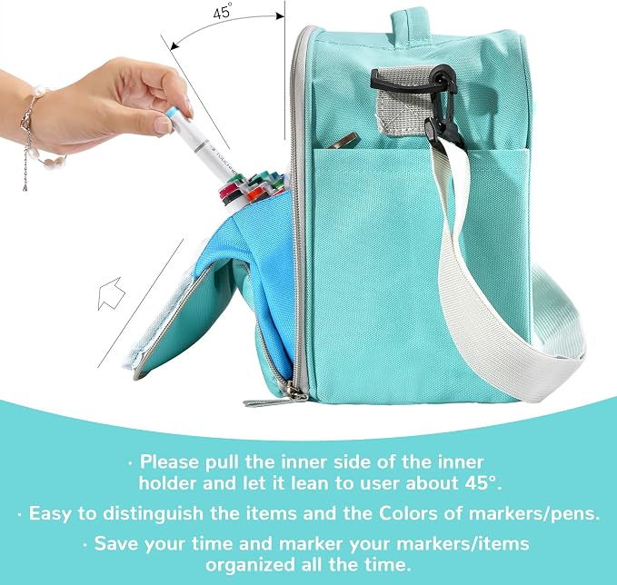 Togood Marker Organizer Bag - Large Storage Crossbody Tote for Marker Pens 130PCS+, Portable Art Supplies Case for Pens, Pencils, Books. Light Green - Image 3
