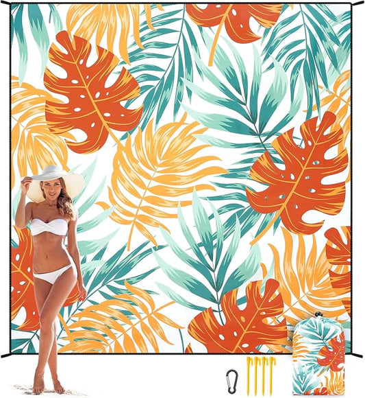 WIWIGO Beach Blanket Sandproof Extra Large Beach Mat Adults Waterproof Quick Drying Sand Free Mat Made by Premium Polyester with 4 Stakes & 4 Corner Pockets for Outdoor Travel Camping Hiking by WIWIGO