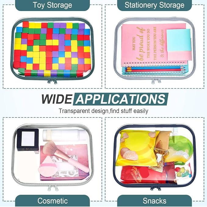 Sanwuta 6 Pcs Clear Hard Zipper Case Plastic Zipper Pouches Transparent Makeup Bag Pencil Case Pouches Toiletry Diaper Bag for Travel Toy Storage Organizer Bins(Blue-green,9.84 x 7.87 x 2 Inch) - Image 7