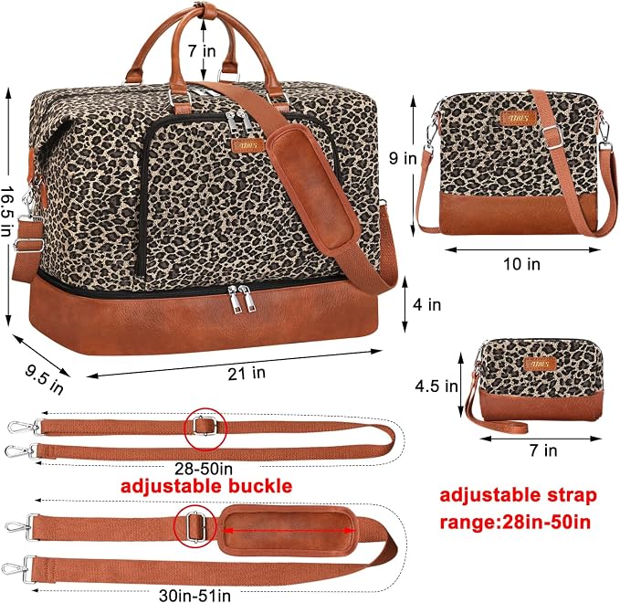 Travel Weekender Bag for Women, 21" Overnight Bag with Shoe Compartment 50L Large Travel Duffel Bag Carry On Tote for Weekend, Overnight, Business Trips, Water Resistant - Image 6