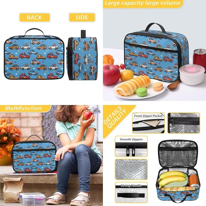 Boys Girls Backpack Waterproof Cartoon Truck Cars School Bag for Kids 3 Piece Backpacks with Insulated Lunch Bag and Pencil Case School Supplies Teen Large Capacity School Bookbag - Image 4