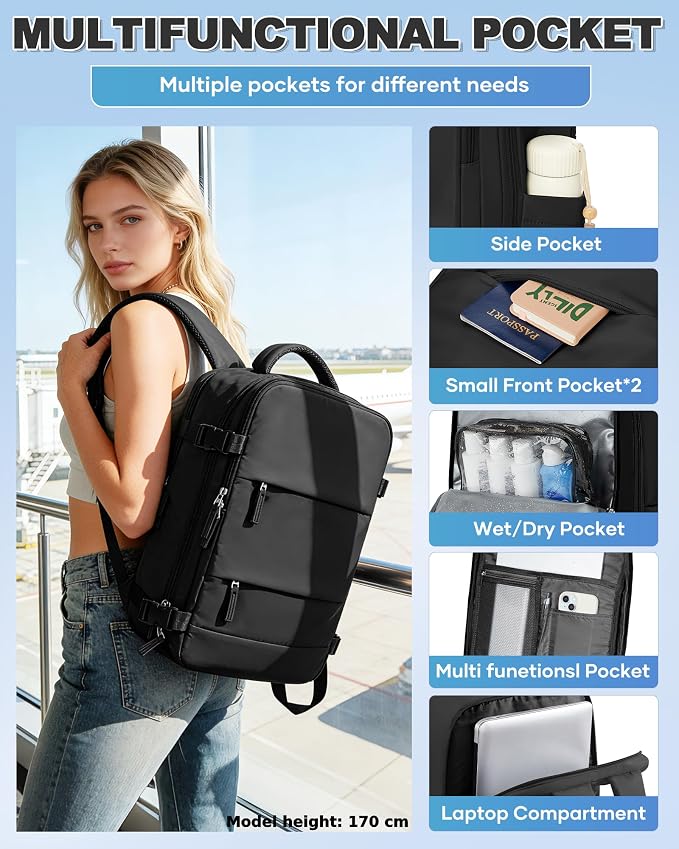 VGCUB Vacuum Backpack Travel with Pump Compression Carry On Bag,Space Saver,Mochila de Viaje Compresión al Vacío Airline Approved Personal Item Vacuum System 18x14x8,Airport Vacpack Daypack Men Women - Image 6