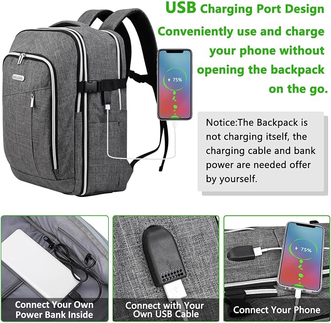 Personal Item Travel Carry On Luggage Backpack for Women Men Flight Approved Casual Weekender Laptop Bag for College Business Outdoors Hiking Water Resistant Lightweight Daypack with USB Charging Port - Image 4
