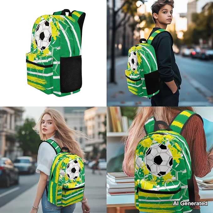 4Pcs Football Backpack for Boys with Lunch Box 8-10 Boys Bookbag with Pencil Case Water Bottle Sleeve Preschool Elementary Student Teens Kids School Bookbag Set - Image 4