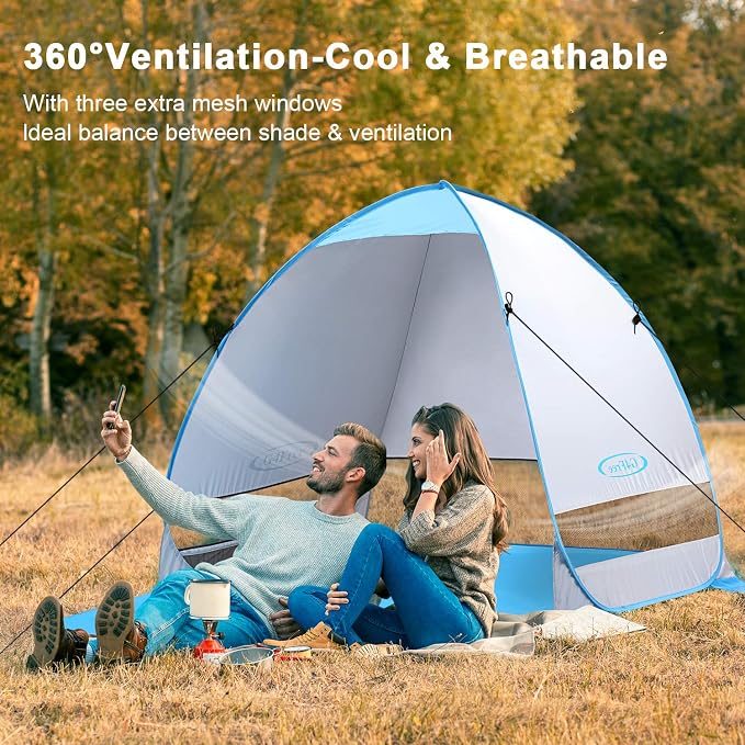 G4Free Large Pop up Beach Tent UPF50+ Automatic Sun Shelter Canopy Portable | Large Outdoor Cabana for 3-4 Person, UV Protection Sun Umbrella, Instant pop-up Design, made of 190T Silver Coated fabric - Image 3