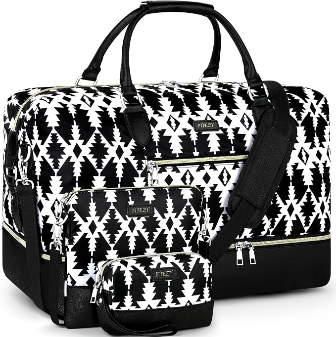 ITIEZY Weekender Overnight Bag for Women - Large Travel Duffel Bag with Shoe Compartment, Gym Duffel Bag Hospital Bag Carry On Tote Bags for Airplanes with Crossbody Bag Toiletry Bag 3Pcs Set by ITIEZY