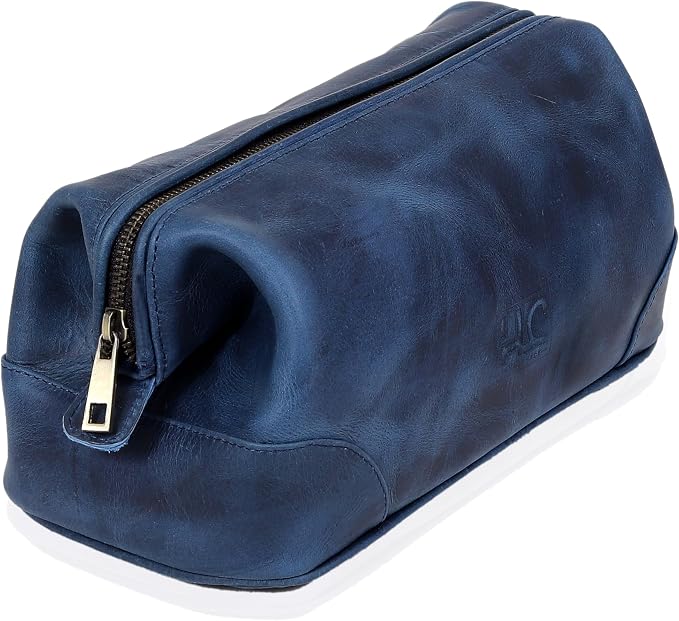HLC Leather Toiletry Bag for Men - Best Gift for Men - Premium Genuine Leather Dopp Kit Shaving Kit Organizer Travel Kit Pouch Bag for Men - Large Size (blue) by HLCLeather