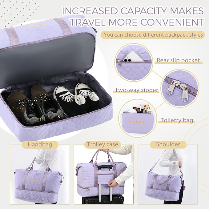 Dansydaisy Mama Hospital Bag for Women Labor Delivery Travel Duffle Bag with Shoe Compartment and Toiletry Pouch Waterproof Letter Embroidered for Pregnancy Weekender Overnight Gym Gift, Purple - Image 5