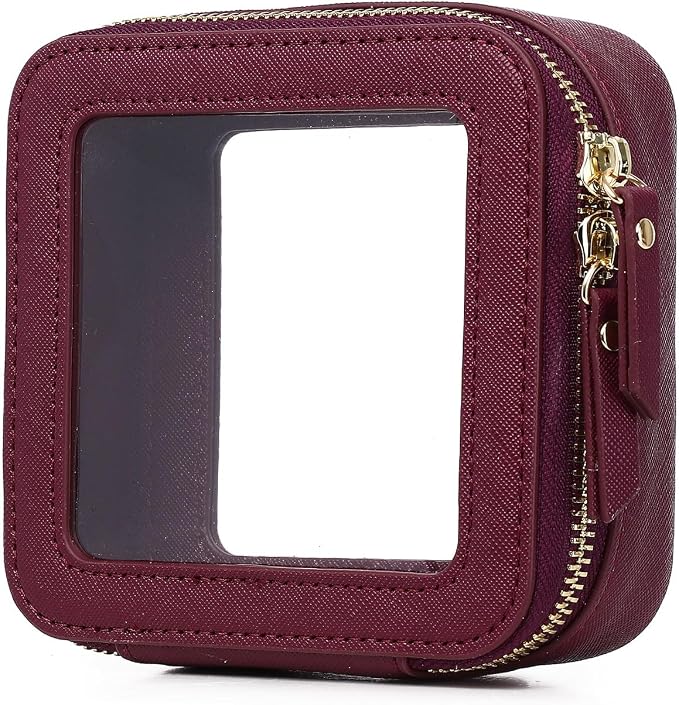 Pinkmik Small Clear Mini Makeup Bag, Burgundy, MINI-1 | Cosmetic Case & Toiletry Bag, Zipper Closure, Purse Organizer, Car Essentials by Pinkmik