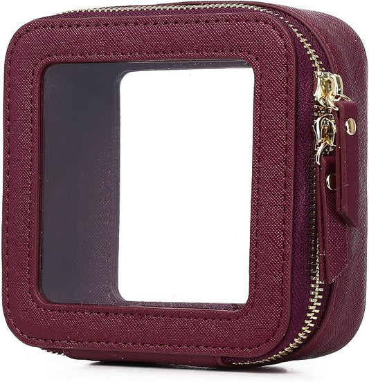 Pinkmik Small Clear Mini Makeup Bag, Burgundy, MINI-1 | Cosmetic Case & Toiletry Bag, Zipper Closure, Purse Organizer, Car Essentials by Pinkmik